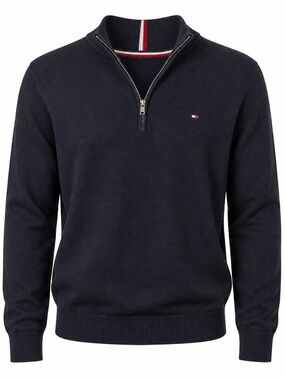 Tommy Hilfiger Men's Navy Quarter-Zip Sweater with Flag Logo